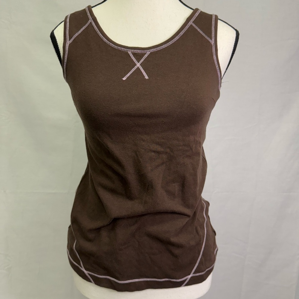 Danskin Now Brown Active Tank Top Size M Stretchy Contrast Stitching